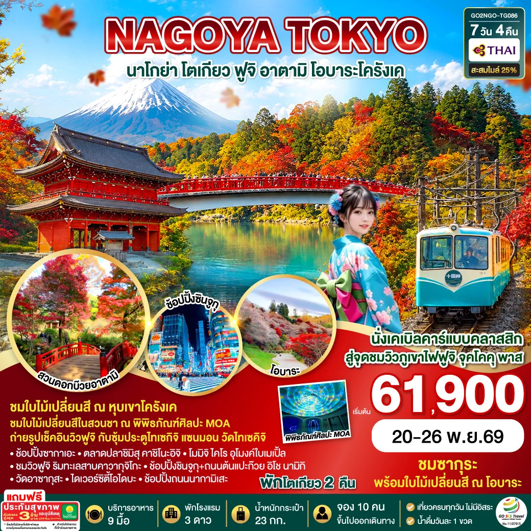 ทัวร์ญี่ปุ่น OBARA KORANKEI ATAMI TOKYO AUTUMN 7วัน 4คืน (TG)
